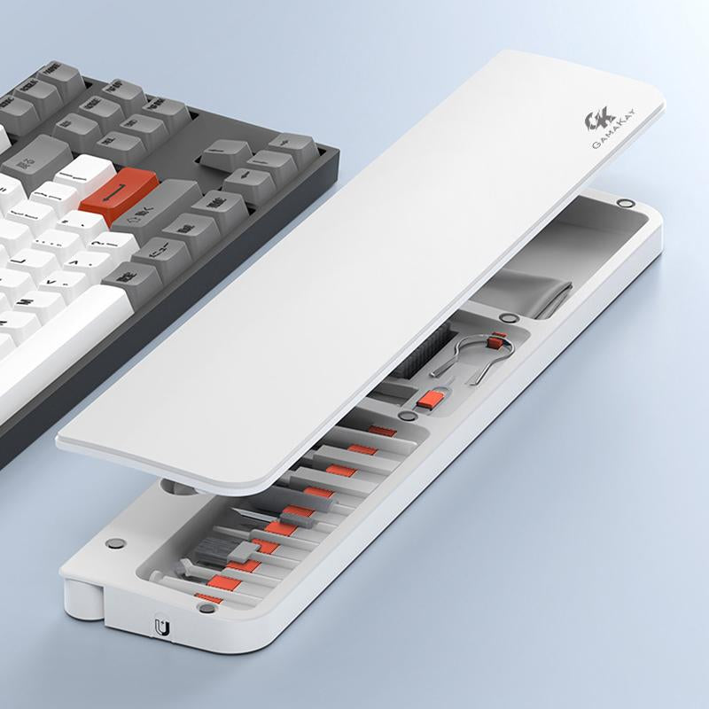 Gamakay Wrist Rest Pad with 21 in 1 Cleaning Tool Kit, ABS & Leather Hand Wrist Rest for 85% Mechanical Keyboard, Non-Slip Palm Pad for Comfortable Typing and Playing