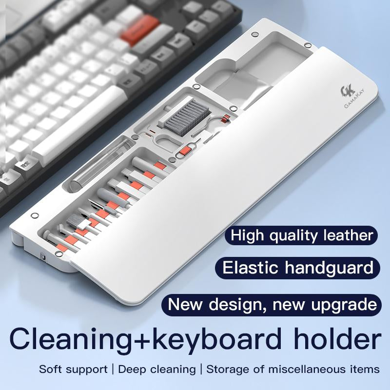 Gamakay Wrist Rest Pad with 21 in 1 Cleaning Tool Kit, ABS & Leather Hand Wrist Rest for 85% Mechanical Keyboard, Non-Slip Palm Pad for Comfortable Typing and Playing