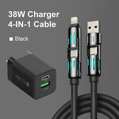 [Buy 1 Get 1 Free] 4-In-1 Multi USB Charging Cable with USB A,Type C,Lightning-Max240W Fast Charging & Data Sync for Iphone16/15,Ipad Pro, Fast Charge Usb Cable 4-In-1 Fast Breathing Light -Max 1 Usb-C Data 4 1 Charging Cable