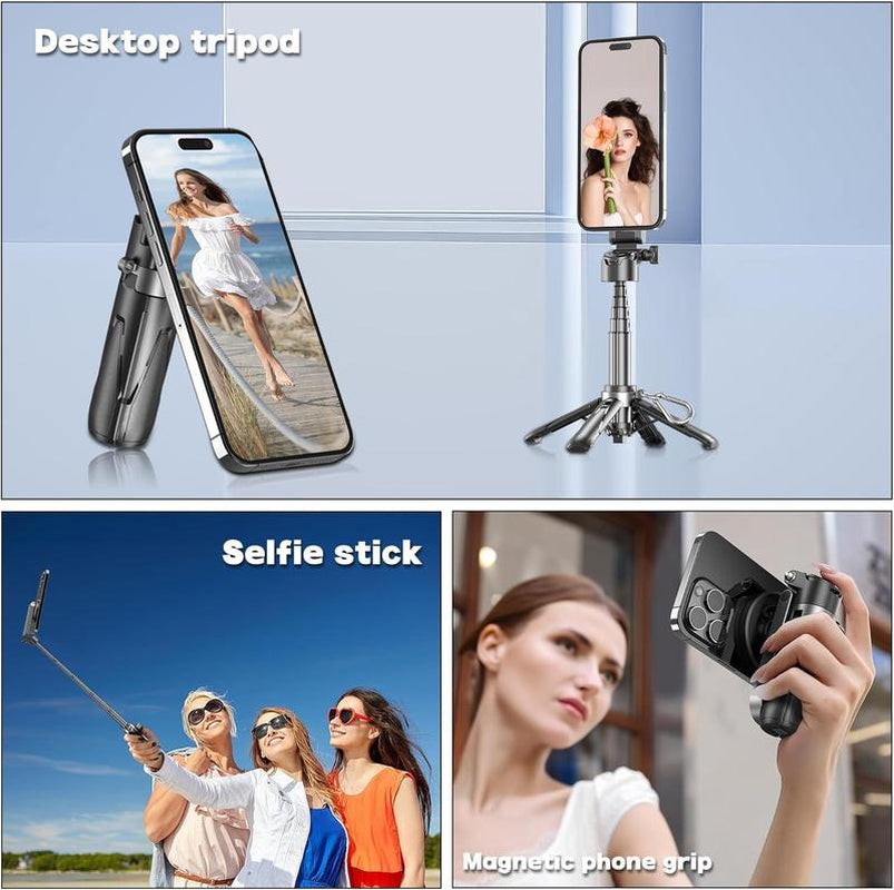 New 4-In-1 Multifunctional Magnetic Mini Selfie Stick with 360° Rotation Compact Stylish Wireless Bluetooth Remote Phone Holder Mini Portable