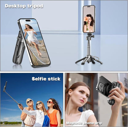 New 4-In-1 Multifunctional Magnetic Mini Selfie Stick with 360° Rotation Compact Stylish Wireless Bluetooth Remote Phone Holder Mini Portable