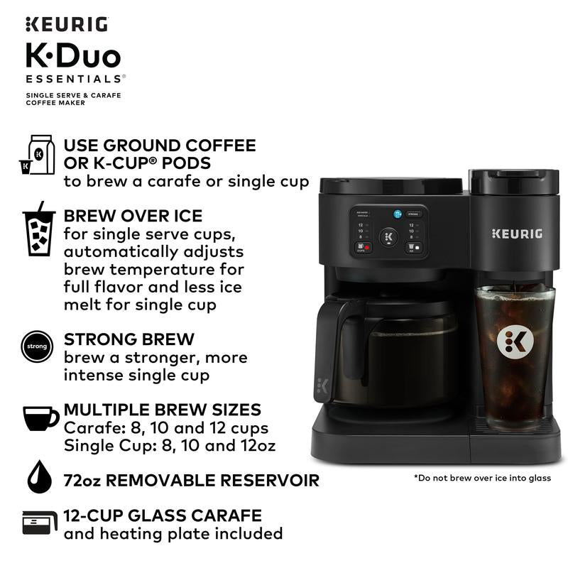 Keurig K-Duo Essentials Hot & Iced Single-Serve K-Cup Pod Coffee Maker & 12-Cup Glass Carafe Black