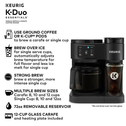 Keurig K-Duo Essentials Hot & Iced Single-Serve K-Cup Pod Coffee Maker & 12-Cup Glass Carafe Black