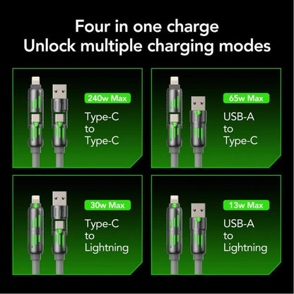 [Buy 1 Get 1 Free] 4-In-1 Multi USB Charging Cable with USB A,Type C,Lightning-Max240W Fast Charging & Data Sync for Iphone16/15,Ipad Pro, Fast Charge Usb Cable 4-In-1 Fast Breathing Light -Max 1 Usb-C Data 4 1 Charging Cable