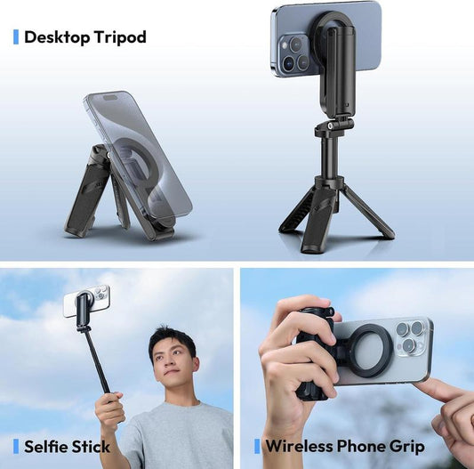 New 4-In-1 Multifunctional Magnetic Mini Selfie Stick with 360° Rotation Compact Stylish Wireless Bluetooth Remote Phone Holder Mini Portable