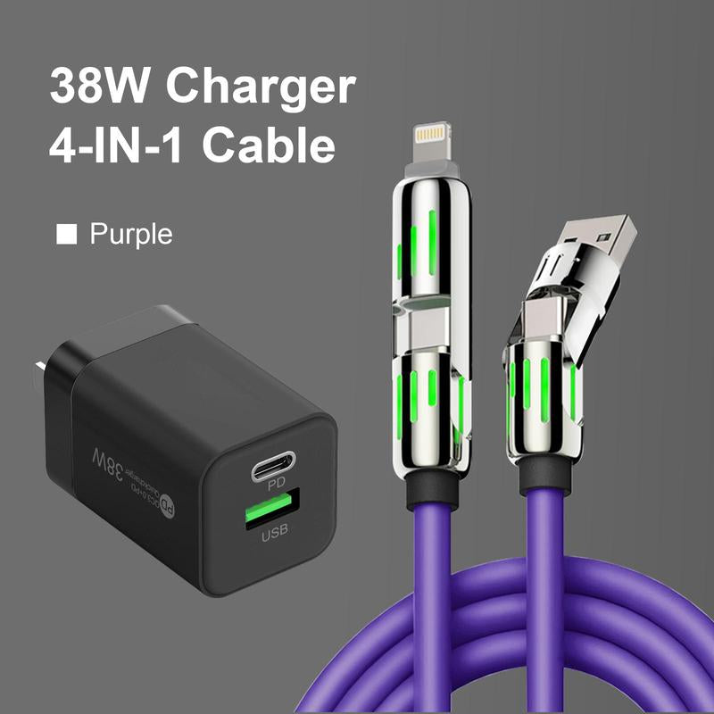 [Buy 1 Get 1 Free] 4-In-1 Multi USB Charging Cable with USB A,Type C,Lightning-Max240W Fast Charging & Data Sync for Iphone16/15,Ipad Pro, Fast Charge Usb Cable 4-In-1 Fast Breathing Light -Max 1 Usb-C Data 4 1 Charging Cable