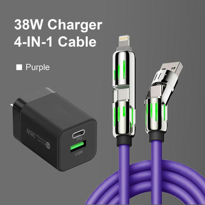 [Buy 1 Get 1 Free] 4-In-1 Multi USB Charging Cable with USB A,Type C,Lightning-Max240W Fast Charging & Data Sync for Iphone16/15,Ipad Pro, Fast Charge Usb Cable 4-In-1 Fast Breathing Light -Max 1 Usb-C Data 4 1 Charging Cable