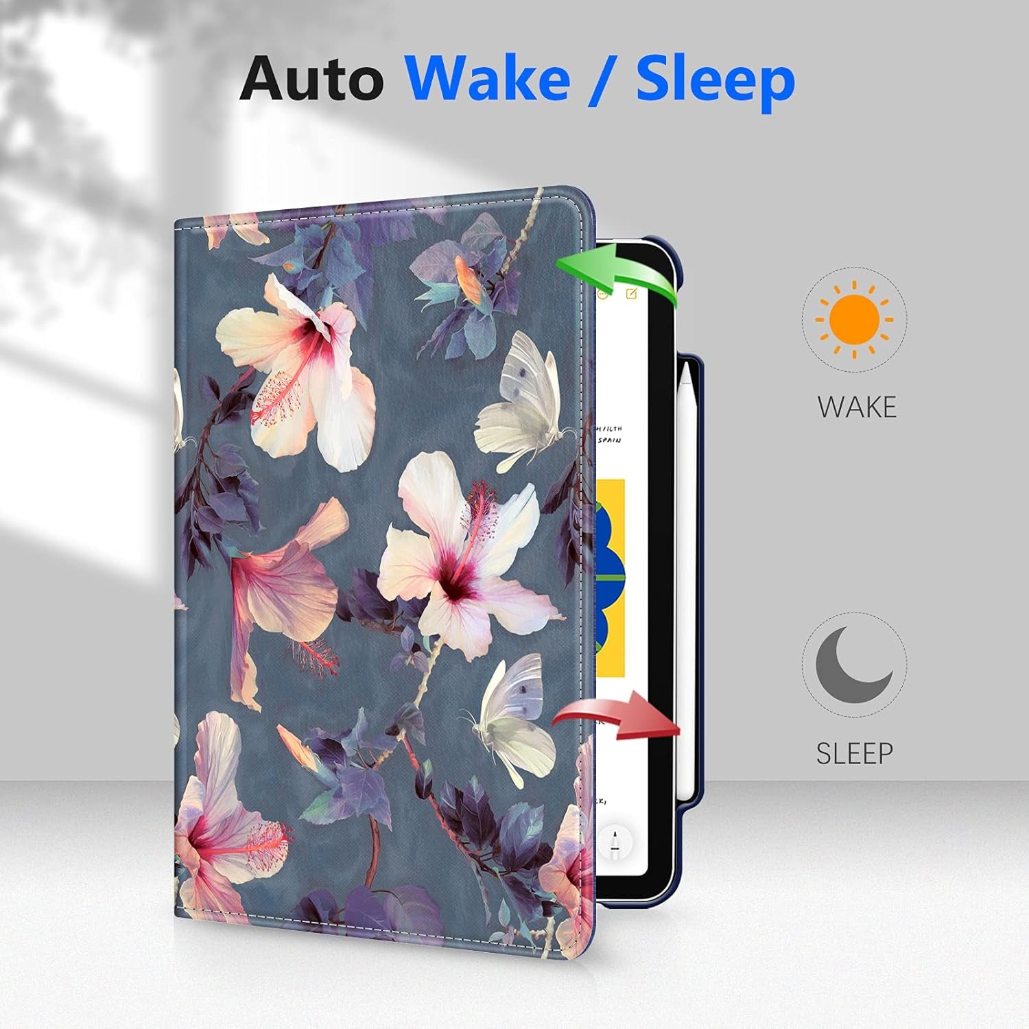 Rotating Case for Ipad Pro 11-Inch (4Th / 3Rd Generation) 2022/2021-360 Degree Swiveling Stand Cover W/Pencil Holder, Auto Sleep/Wake, Also Fit Ipad Pro 11" 2Nd/1St Gen, Blooming Hibiscus