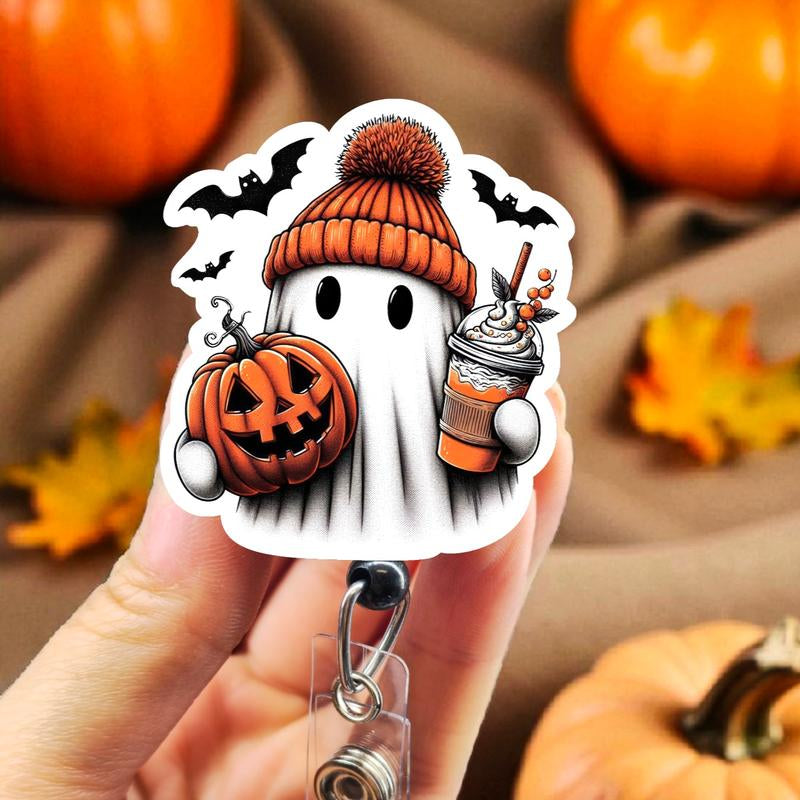 Pumpkin Spice Badge Reel, Xray Girl Creations, Halloween Badge Clip, Spooky Ghost ID Holder, Cute Badge Reel for Nurses, Xray Techs and Hospital Workers. Retractable Swivel Clip with a 360 Rotation. Badge Pull