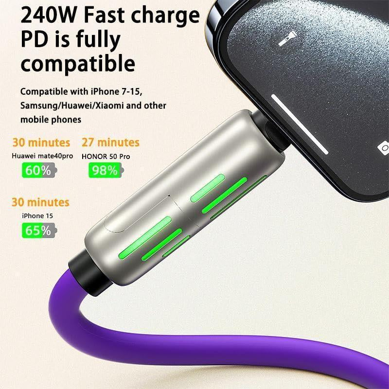 [Buy 1 Get 1 Free] 4-In-1 Multi USB Charging Cable with USB A,Type C,Lightning-Max240W Fast Charging & Data Sync for Iphone16/15,Ipad Pro, Fast Charge Usb Cable 4-In-1 Fast Breathing Light -Max 1 Usb-C Data 4 1 Charging Cable