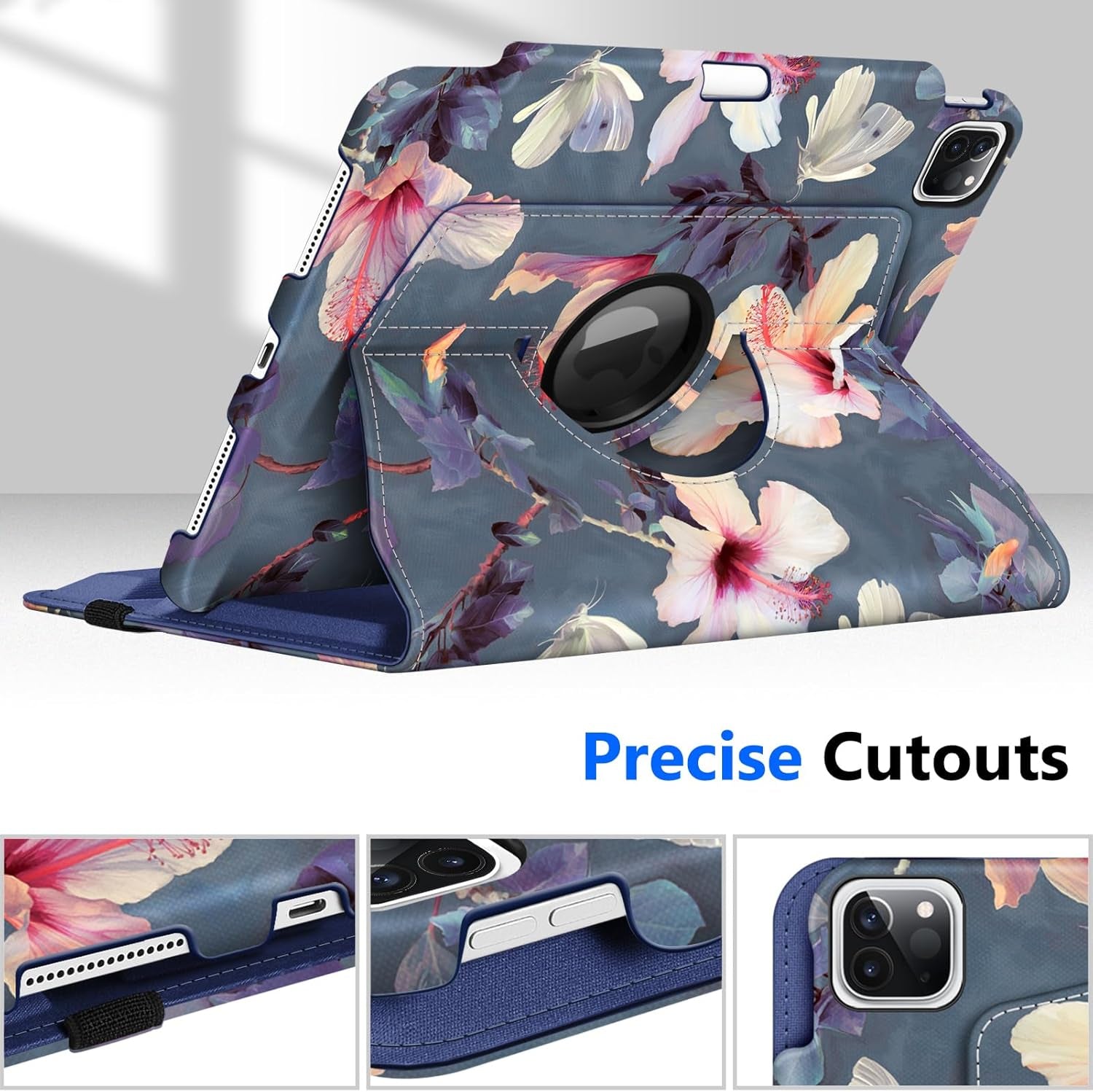 Rotating Case for Ipad Pro 11-Inch (4Th / 3Rd Generation) 2022/2021-360 Degree Swiveling Stand Cover W/Pencil Holder, Auto Sleep/Wake, Also Fit Ipad Pro 11" 2Nd/1St Gen, Blooming Hibiscus