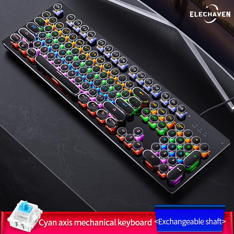 Jelly Office Computer Keyboard，Basal Tech Keyboard Wired, Typewriter Style Mechanical Keyboard with LED Backlight, Steampunk Keyboard With104-Keys round Key Caps