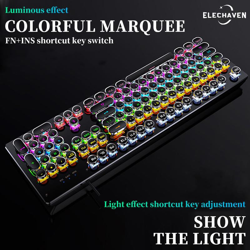 Jelly Office Computer Keyboard，Basal Tech Keyboard Wired, Typewriter Style Mechanical Keyboard with LED Backlight, Steampunk Keyboard With104-Keys round Key Caps