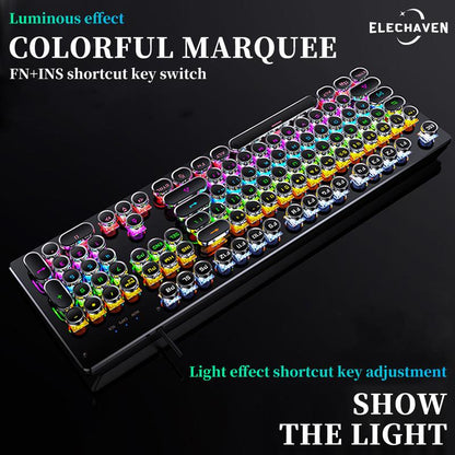 Jelly Office Computer Keyboard，Basal Tech Keyboard Wired, Typewriter Style Mechanical Keyboard with LED Backlight, Steampunk Keyboard With104-Keys round Key Caps
