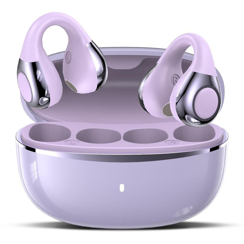 Clip on Earbuds,Open Ear Wireless Headphones Bluetooth 5.4 with Mic,Waterproof,Sports Headset,Comfortable for Small Ears & Glasses Wearers,Black