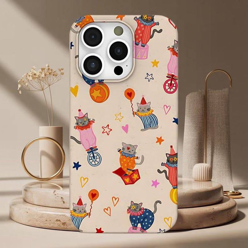 Whimsical Circus Cat Iphone Case – Playful Clown Kitten Print, Matte Soft Cover for Cat Lovers – Iphone 17PRO, PROMAX, AIR,7, 8, SE, X, XS, XR, 11–16 & Samsung S21–S24 Series