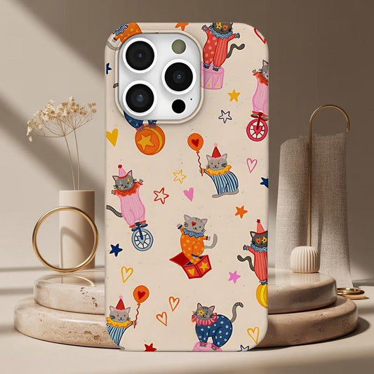 Whimsical Circus Cat Iphone Case – Playful Clown Kitten Print, Matte Soft Cover for Cat Lovers – Iphone 17PRO, PROMAX, AIR,7, 8, SE, X, XS, XR, 11–16 & Samsung S21–S24 Series
