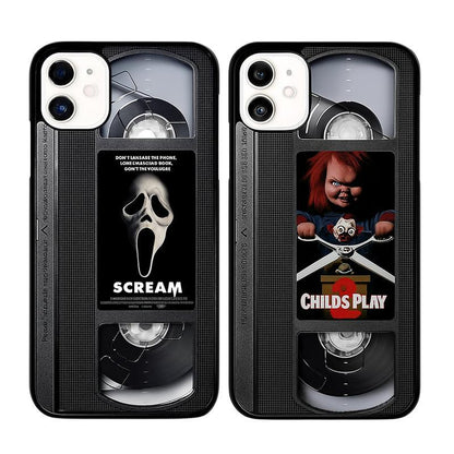 VHS Tape Chucky and Scream Phone Case Compatible with Iphone 11, 12, 13, 14, 15, 16, 17 & Samsung S22 S23 S24 S25 – Check Our Available Sizes