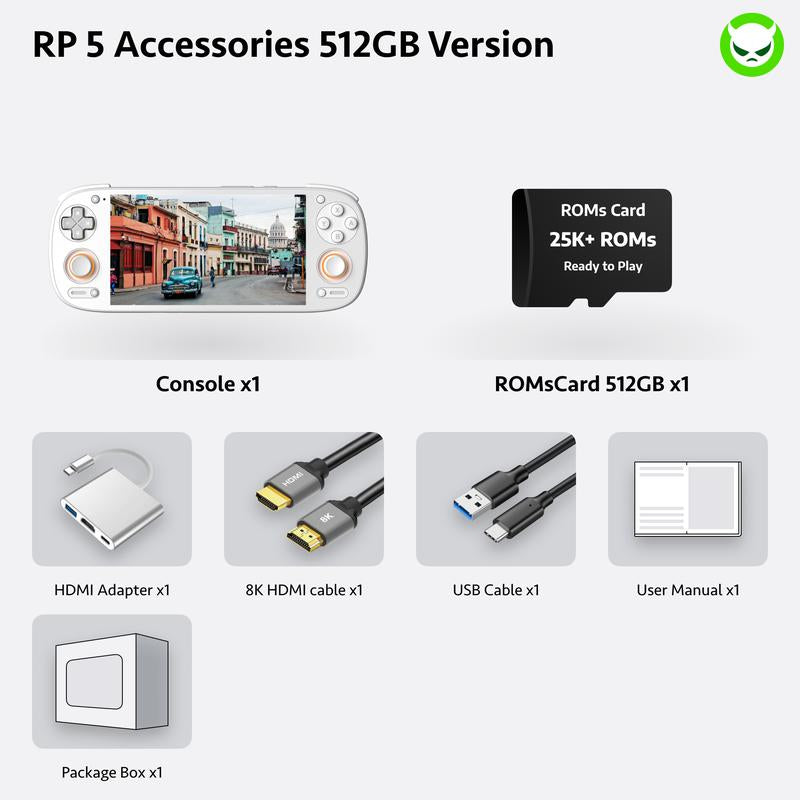 Retroid Pocket 5【Pre-Configured】Handheld Console Sd865【Buy 1 Get 1 Multi-Port Adapter+1 8K Projection Cable+1 Type-C Cable+1 Roms Card】Android 13 Adreno 650 8GB Lpddr4X 5.5-Inch AMOLED 1080P Active-Cooling 5000Mah Wifi Ready to Play Gift Package