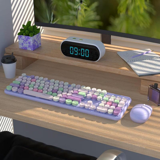 Colorful Computer Keyboard Combos, Typewriter Flexible Office Full-Sized Keyboard, 2.4Ghz Dropout-Free Connection and Optical (Purple-Colorful)