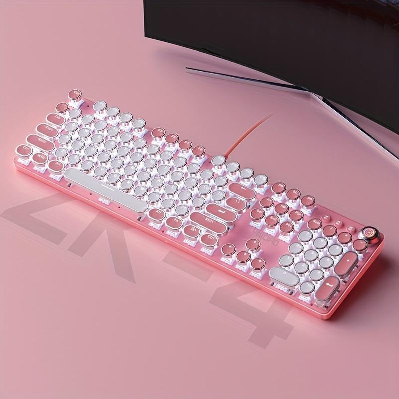 Jelly Office Computer Keyboard，Basal Tech Keyboard Wired, Typewriter Style Mechanical Keyboard with LED Backlight, Steampunk Keyboard With104-Keys round Key Caps