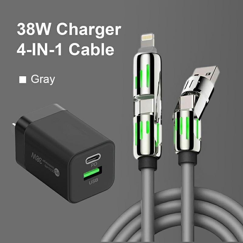 [Buy 1 Get 1 Free] 4-In-1 Multi USB Charging Cable with USB A,Type C,Lightning-Max240W Fast Charging & Data Sync for Iphone16/15,Ipad Pro, Fast Charge Usb Cable 4-In-1 Fast Breathing Light -Max 1 Usb-C Data 4 1 Charging Cable
