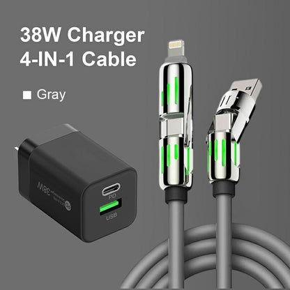 [Buy 1 Get 1 Free] 4-In-1 Multi USB Charging Cable with USB A,Type C,Lightning-Max240W Fast Charging & Data Sync for Iphone16/15,Ipad Pro, Fast Charge Usb Cable 4-In-1 Fast Breathing Light -Max 1 Usb-C Data 4 1 Charging Cable