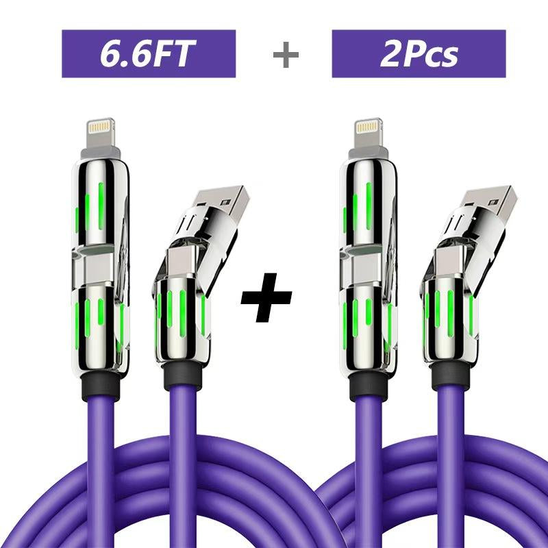 [Buy 1 Get 1 Free] 4-In-1 Multi USB Charging Cable with USB A,Type C,Lightning-Max240W Fast Charging & Data Sync for Iphone16/15,Ipad Pro, Fast Charge Usb Cable 4-In-1 Fast Breathing Light -Max 1 Usb-C Data 4 1 Charging Cable