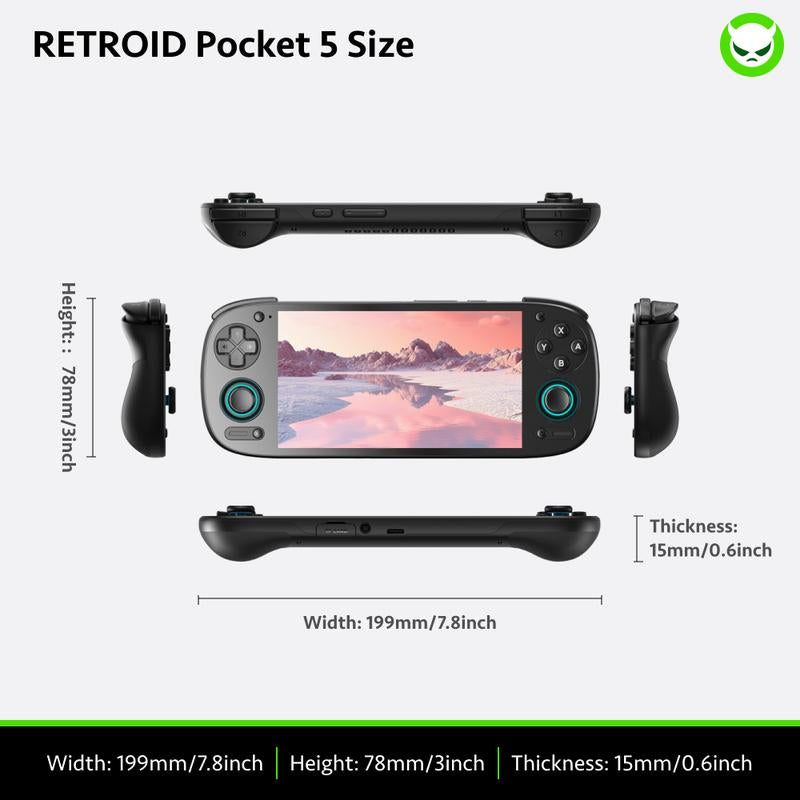 Retroid Pocket 5【Pre-Configured】Handheld Console Sd865【Buy 1 Get 1 Multi-Port Adapter+1 8K Projection Cable+1 Type-C Cable+1 Roms Card】Android 13 Adreno 650 8GB Lpddr4X 5.5-Inch AMOLED 1080P Active-Cooling 5000Mah Wifi Ready to Play Gift Package