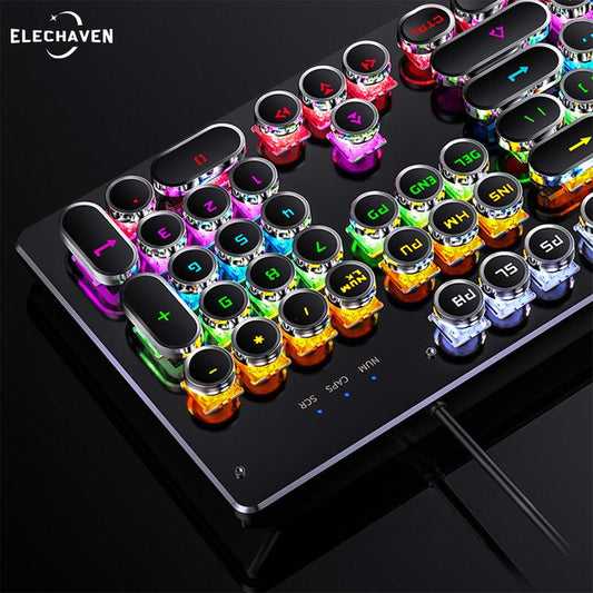 Jelly Office Computer Keyboard，Basal Tech Keyboard Wired, Typewriter Style Mechanical Keyboard with LED Backlight, Steampunk Keyboard With104-Keys round Key Caps