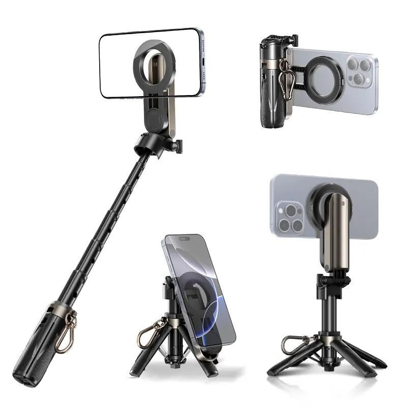 New 4-In-1 Multifunctional Magnetic Mini Selfie Stick with 360° Rotation Compact Stylish Wireless Bluetooth Remote Phone Holder Mini Portable