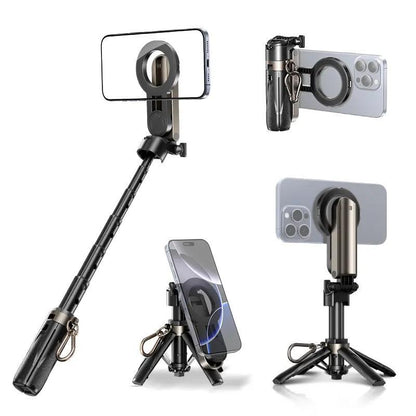 New 4-In-1 Multifunctional Magnetic Mini Selfie Stick with 360° Rotation Compact Stylish Wireless Bluetooth Remote Phone Holder Mini Portable
