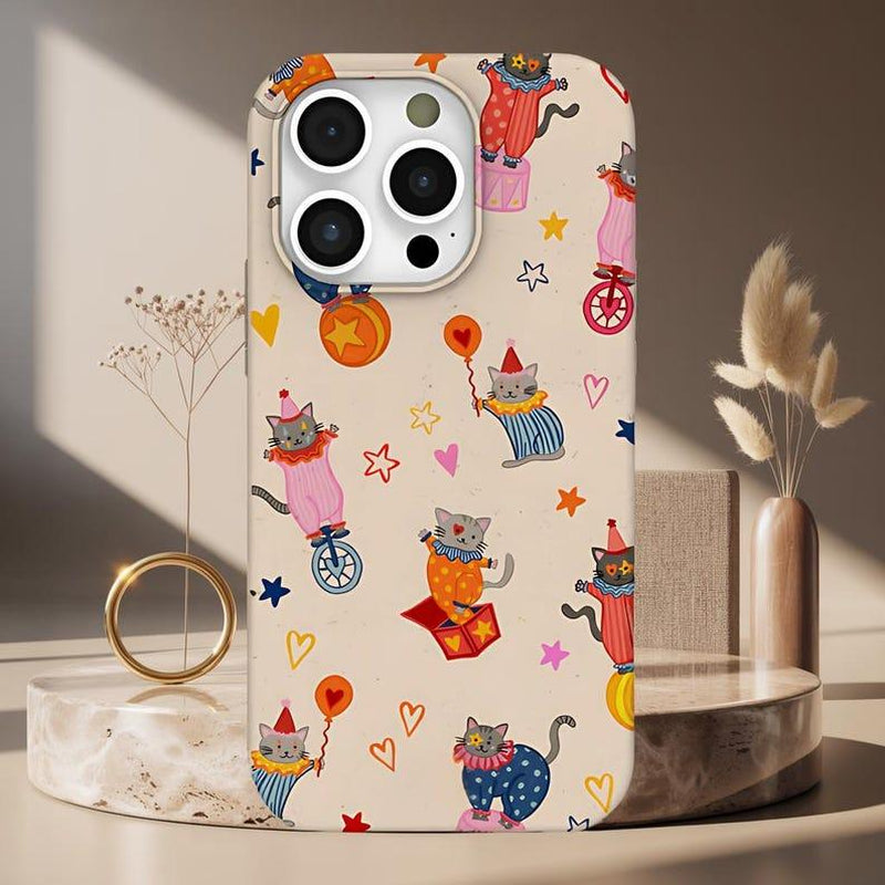 Whimsical Circus Cat Iphone Case – Playful Clown Kitten Print, Matte Soft Cover for Cat Lovers – Iphone 17PRO, PROMAX, AIR,7, 8, SE, X, XS, XR, 11–16 & Samsung S21–S24 Series
