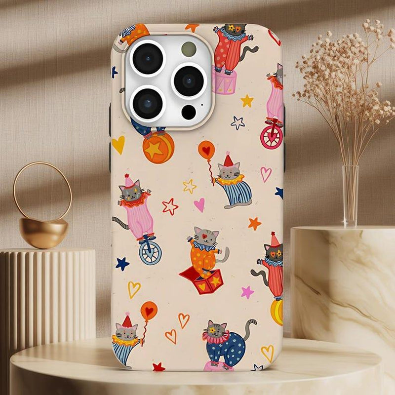 Whimsical Circus Cat Iphone Case – Playful Clown Kitten Print, Matte Soft Cover for Cat Lovers – Iphone 17PRO, PROMAX, AIR,7, 8, SE, X, XS, XR, 11–16 & Samsung S21–S24 Series
