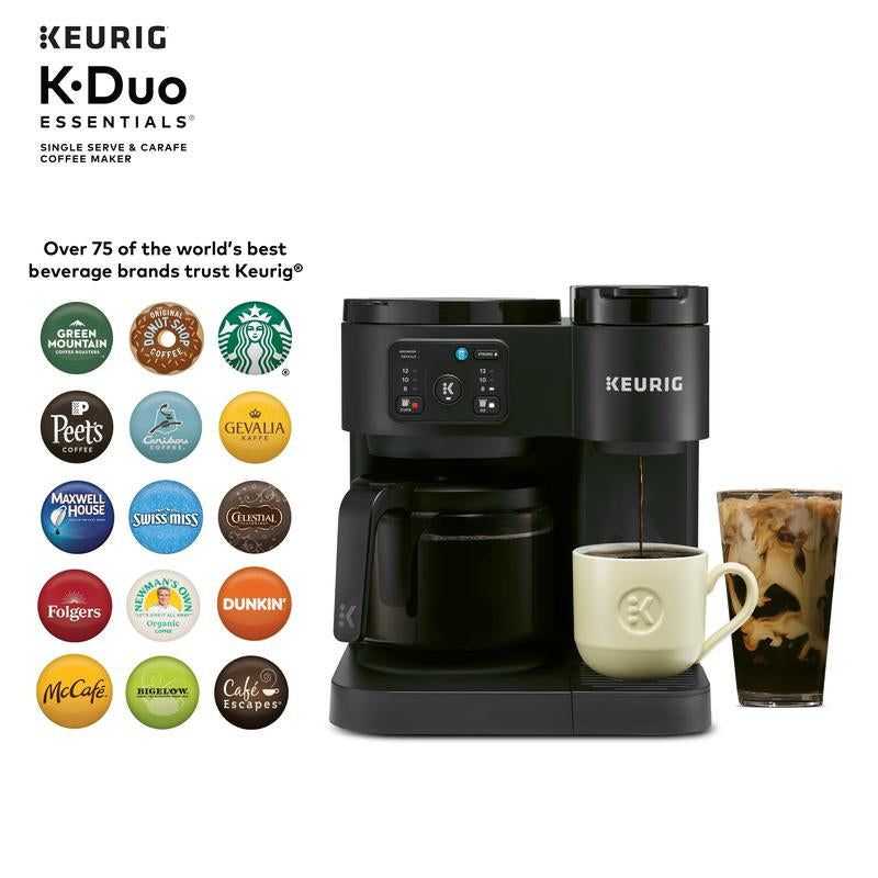 Keurig K-Duo Essentials Hot & Iced Single-Serve K-Cup Pod Coffee Maker & 12-Cup Glass Carafe Black