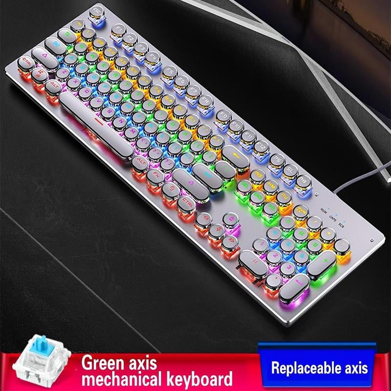 Jelly Office Computer Keyboard，Basal Tech Keyboard Wired, Typewriter Style Mechanical Keyboard with LED Backlight, Steampunk Keyboard With104-Keys round Key Caps