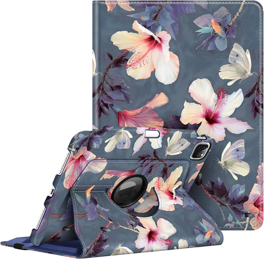 Rotating Case for Ipad Pro 11-Inch (4Th / 3Rd Generation) 2022/2021-360 Degree Swiveling Stand Cover W/Pencil Holder, Auto Sleep/Wake, Also Fit Ipad Pro 11" 2Nd/1St Gen, Blooming Hibiscus