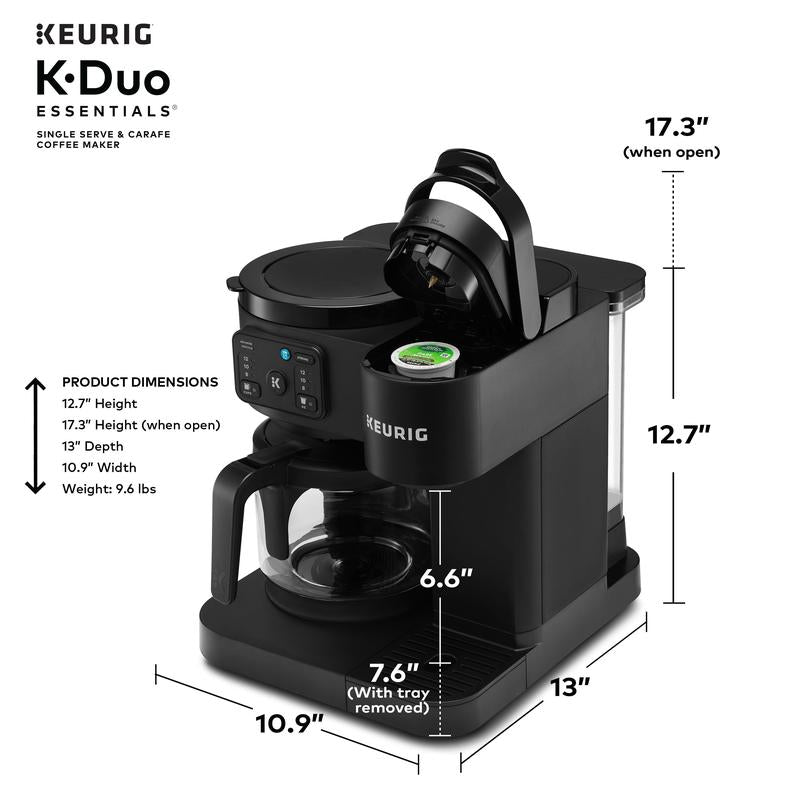 Keurig K-Duo Essentials Hot & Iced Single-Serve K-Cup Pod Coffee Maker & 12-Cup Glass Carafe Black