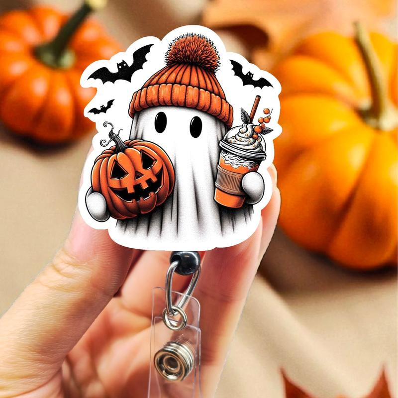 Pumpkin Spice Badge Reel, Xray Girl Creations, Halloween Badge Clip, Spooky Ghost ID Holder, Cute Badge Reel for Nurses, Xray Techs and Hospital Workers. Retractable Swivel Clip with a 360 Rotation. Badge Pull