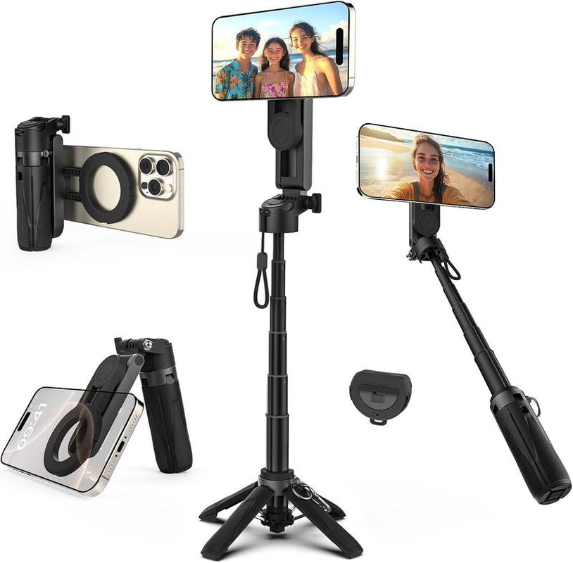 New 4-In-1 Multifunctional Magnetic Mini Selfie Stick with 360° Rotation Compact Stylish Wireless Bluetooth Remote Phone Holder Mini Portable