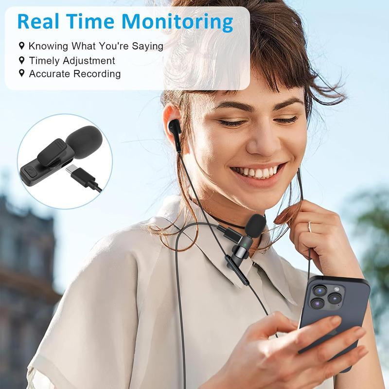 Wireless Lavalier Microphone for Iphone/Android – Dual Clip-On Mini Mics with USB-C for Tiktok, Youtube, Vlogging & Video Recording