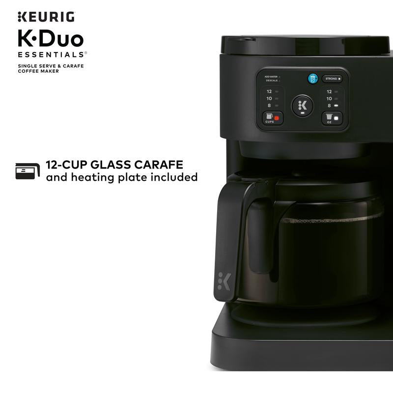 Keurig K-Duo Essentials Hot & Iced Single-Serve K-Cup Pod Coffee Maker & 12-Cup Glass Carafe Black