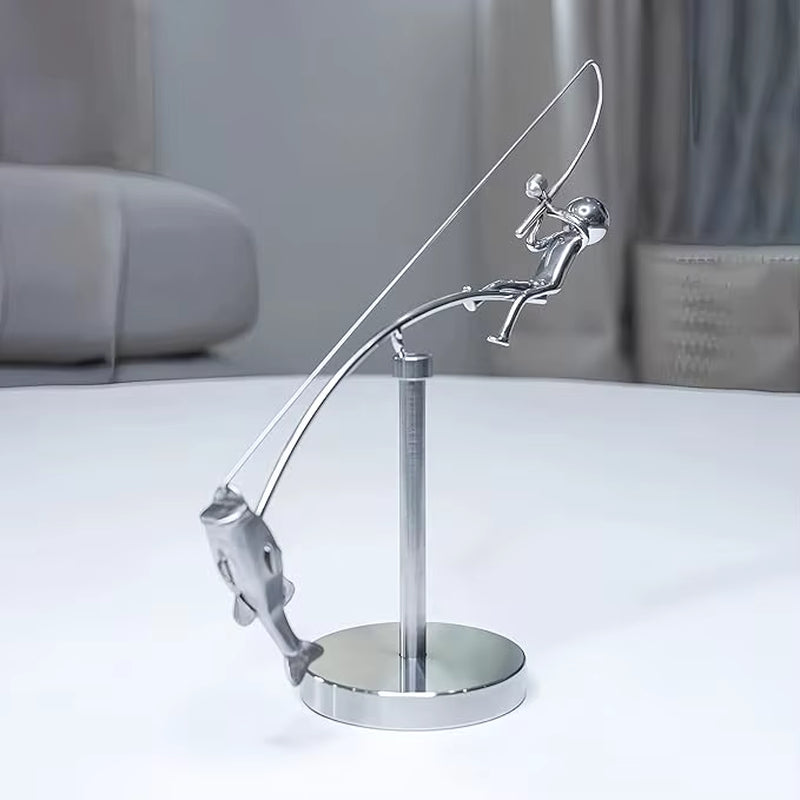 The Fisherman Balancing Sculpture for Angler Lovers Metal Fishing Statue Sculpture Handicraft Ornament for Home Desktop Decor