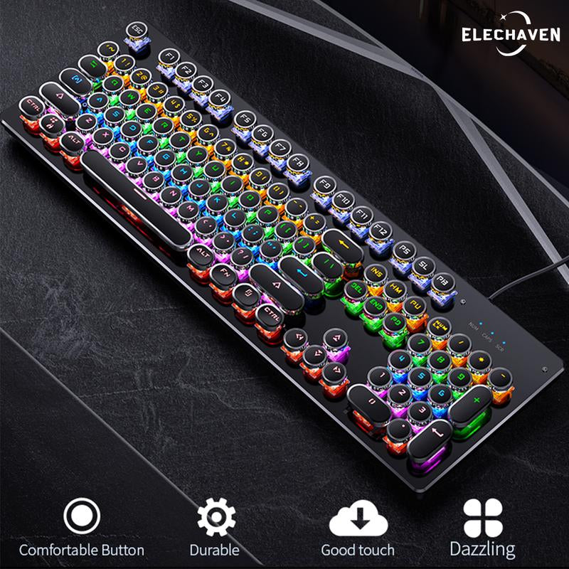 Jelly Office Computer Keyboard，Basal Tech Keyboard Wired, Typewriter Style Mechanical Keyboard with LED Backlight, Steampunk Keyboard With104-Keys round Key Caps