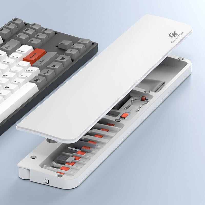 Gamakay Wrist Rest Pad with 21 in 1 Cleaning Tool Kit, ABS & Leather Hand Wrist Rest for 85% Mechanical Keyboard, Non-Slip Palm Pad for Comfortable Typing and Playing